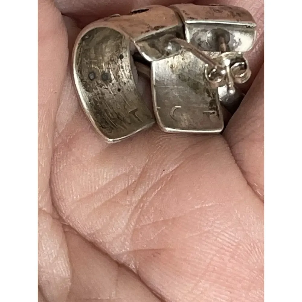 Vintage Navajo Sterling Silver Thunderbird Half Hoop Earrings Signed CT Native